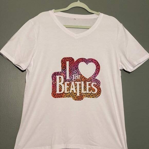 I Love The Beatles Heart Leopard Cheetah Print Handmade Custom Shirt Sublimation - Picture 3 of 11